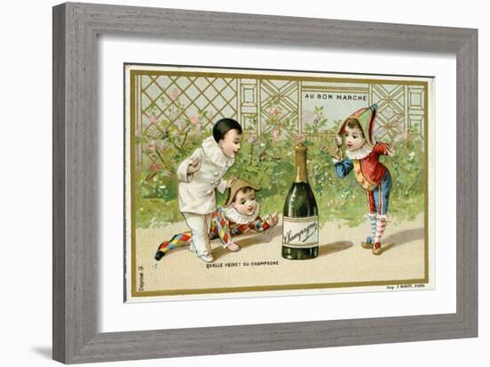 What Luck! a Bottle of Champagne', Promotional Card for the Parisian Department Store 'Au Bon…-null-Framed Giclee Print