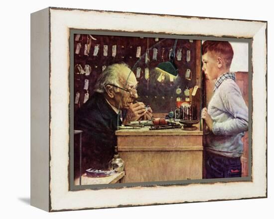 What Makes It Tick? (or The Watchmaker)-Norman Rockwell-Framed Premier Image Canvas