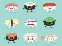 Sushi Set, Cute Sushi Set, Japanese Food, Sushi Icons, Vector Cartoon. Cartoon Characters, Vector I-What's My Name-Framed Art Print