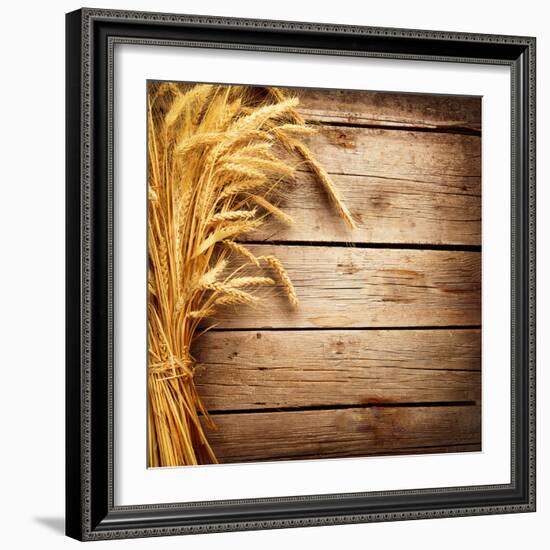 Wheat Ears on the Wooden Table, Sheaf of Wheat over Wood Background-Subbotina Anna-Framed Photographic Print