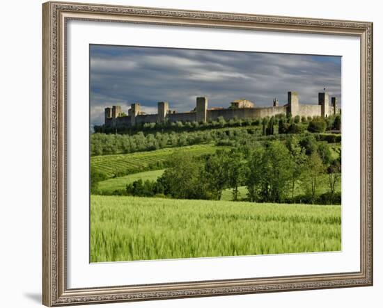 Wheat field and distant Monteriggioni, Siena, Tuscany, Italy-Adam Jones-Framed Photographic Print