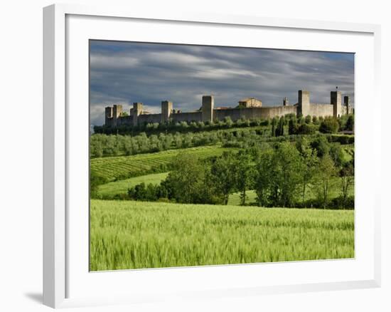 Wheat field and distant Monteriggioni, Siena, Tuscany, Italy-Adam Jones-Framed Photographic Print