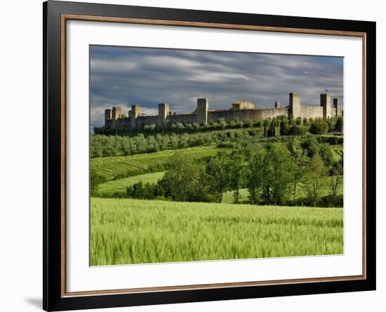 Wheat field and distant Monteriggioni, Siena, Tuscany, Italy-Adam Jones-Framed Photographic Print