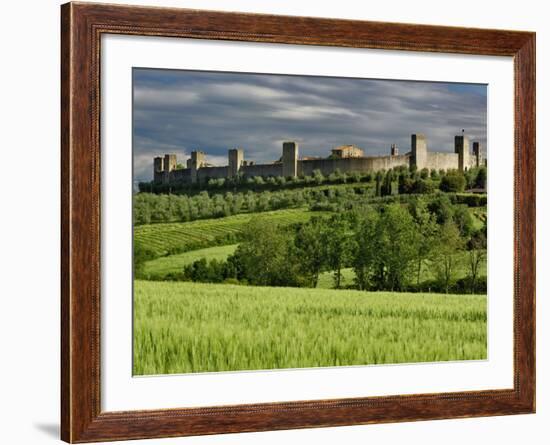 Wheat field and distant Monteriggioni, Siena, Tuscany, Italy-Adam Jones-Framed Photographic Print