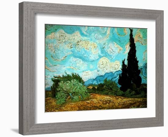 Wheat Field with Cypresses, 1889-Vincent van Gogh-Framed Giclee Print