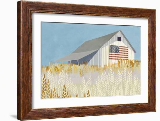 Wheat Fields Barn with Flag-Avery Tillmon-Framed Art Print