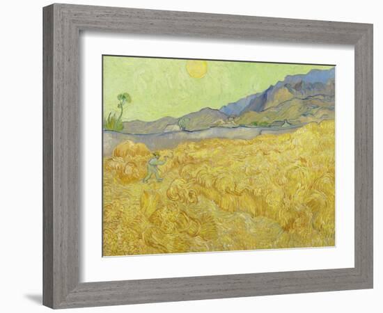 Wheat Fields with Reaper, Auvers-Vincent van Gogh-Framed Giclee Print