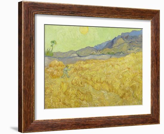 Wheat Fields with Reaper, Auvers-Vincent van Gogh-Framed Giclee Print