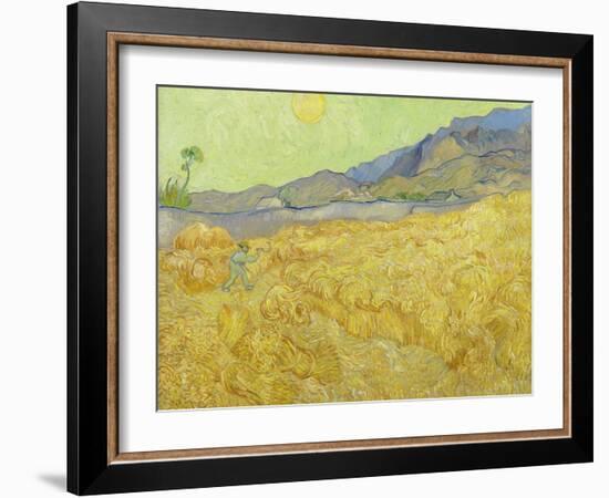 Wheat Fields with Reaper, Auvers-Vincent van Gogh-Framed Giclee Print