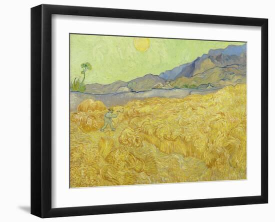 Wheat Fields with Reaper, Auvers-Vincent van Gogh-Framed Giclee Print