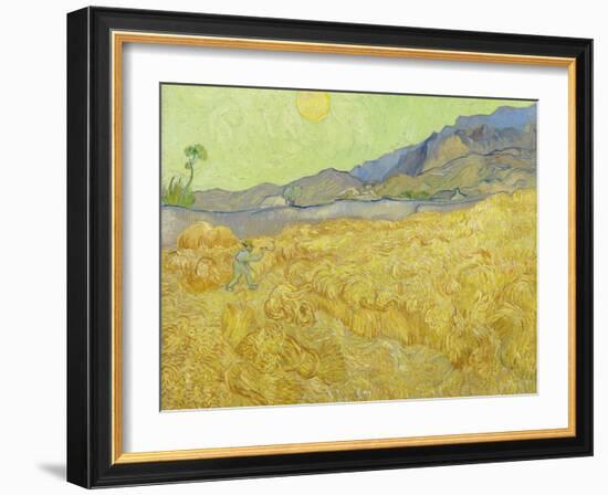 Wheat Fields with Reaper, Auvers-Vincent van Gogh-Framed Giclee Print