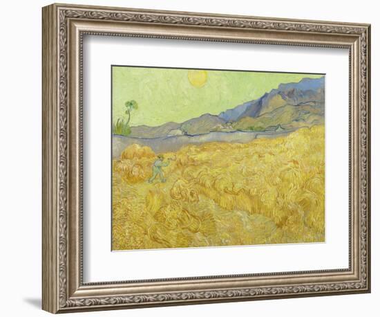 Wheat Fields with Reaper, Auvers-Vincent van Gogh-Framed Giclee Print