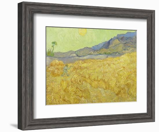 Wheat Fields with Reaper, Auvers-Vincent van Gogh-Framed Giclee Print