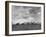 Wheat Harvest Time with Two Lines of Combines Lining Up in Field with Threatening Sky-Joe Scherschel-Framed Photographic Print