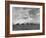 Wheat Harvest Time with Two Lines of Combines Lining Up in Field with Threatening Sky-Joe Scherschel-Framed Photographic Print