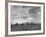 Wheat Harvest Time with Two Lines of Combines Lining Up in Field with Threatening Sky-Joe Scherschel-Framed Photographic Print