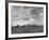 Wheat Harvest Time with Two Lines of Combines Lining Up in Field with Threatening Sky-Joe Scherschel-Framed Photographic Print