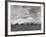 Wheat Harvest Time with Two Lines of Combines Lining Up in Field with Threatening Sky-Joe Scherschel-Framed Photographic Print