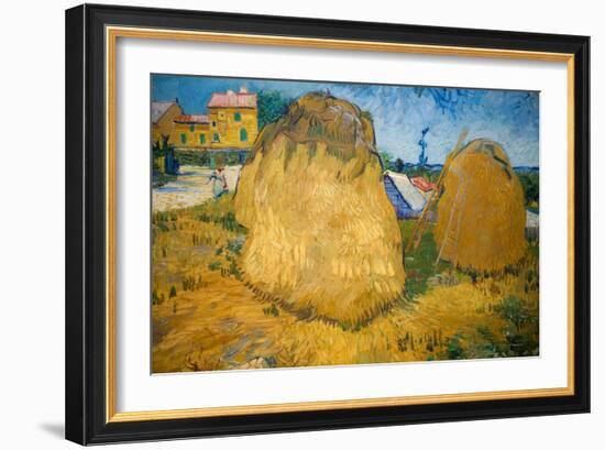 Wheat Stacks in Provence-Vincent van Gogh-Framed Giclee Print