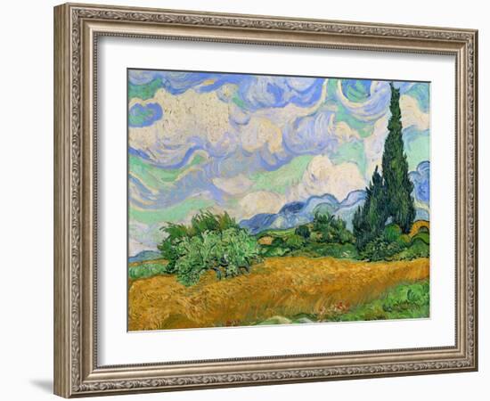 Wheatfield and cypress trees, Saint-Remy-de-Provence. Oil on canvas (1889) 73 x 93.5 cm.-Vincent van Gogh-Framed Giclee Print