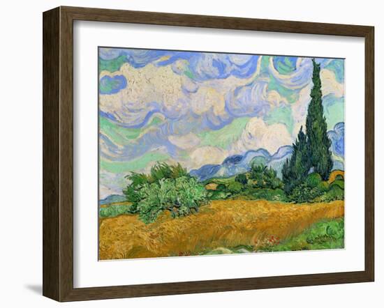 Wheatfield and cypress trees, Saint-Remy-de-Provence. Oil on canvas (1889) 73 x 93.5 cm.-Vincent van Gogh-Framed Giclee Print