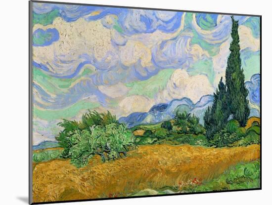 Wheatfield and cypress trees, Saint-Remy-de-Provence. Oil on canvas (1889) 73 x 93.5 cm.-Vincent van Gogh-Mounted Giclee Print