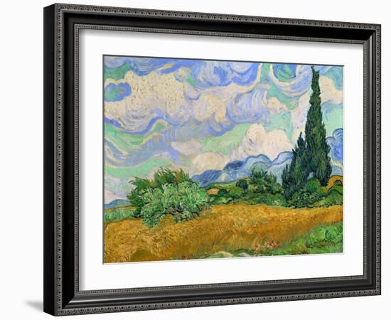 Wheatfield and cypress trees, Saint-Remy-de-Provence. Oil on canvas (1889) 73 x 93.5 cm.-Vincent van Gogh-Framed Giclee Print