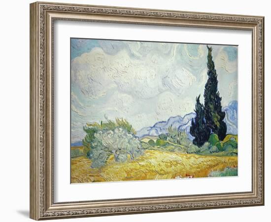 Wheatfield with Cypresses, 1889-Vincent van Gogh-Framed Giclee Print