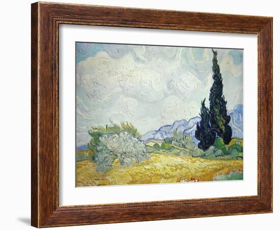 Wheatfield with Cypresses, 1889-Vincent van Gogh-Framed Giclee Print