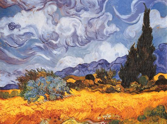 Wheatfield with Cypresses, c.1889-Vincent van Gogh-Framed Textured Art