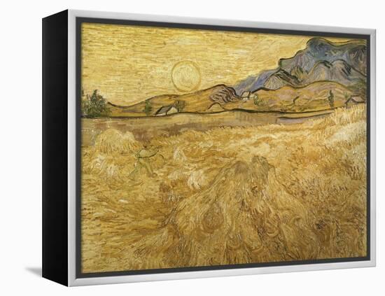 Wheatfield with Reaper, 1889-Vincent van Gogh-Framed Premier Image Canvas