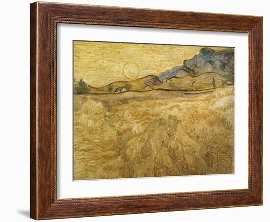 Wheatfield with Reaper, 1889-Vincent van Gogh-Framed Premium Giclee Print