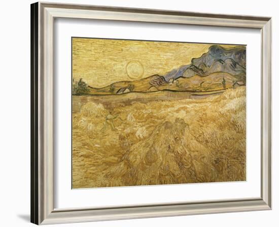 Wheatfield with Reaper, 1889-Vincent van Gogh-Framed Giclee Print