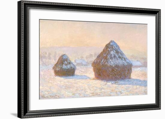 Wheatstacks, Snow Effect, Morning, 1891-Claude Monet-Framed Art Print