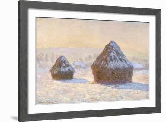 Wheatstacks, Snow Effect, Morning (Meules, Effet de Neige, Le Matin)-Claude Monet-Framed Art Print