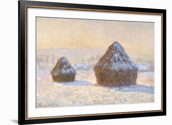 Wheatstacks, Snow Effect, Morning (Meules, Effet de Neige, Le Matin)-Claude Monet-Framed Art Print