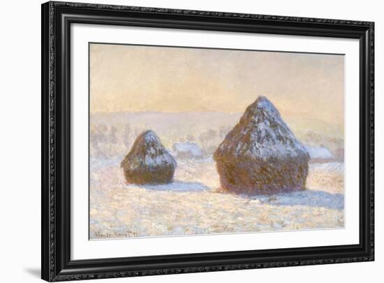 Wheatstacks, Snow Effect, Morning (Meules, Effet de Neige, Le Matin)-Claude Monet-Framed Art Print