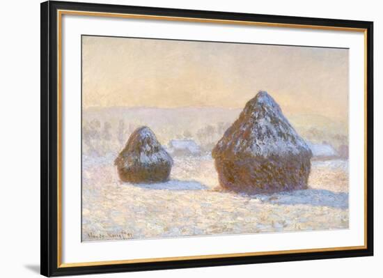 Wheatstacks, Snow Effect, Morning (Meules, Effet de Neige, Le Matin)-Claude Monet-Framed Art Print