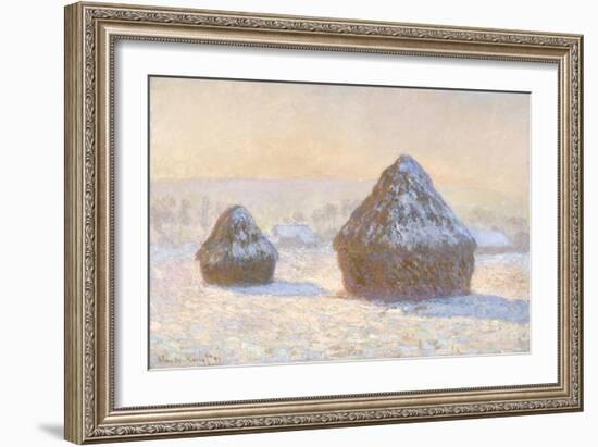 Wheatstaks, Snow Effect, Morning, 1891-Claude Monet-Framed Giclee Print