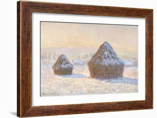 Wheatstaks, Snow Effect, Morning, 1891-Claude Monet-Framed Giclee Print