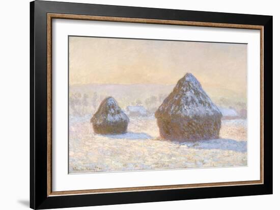 Wheatstaks, Snow Effect, Morning, 1891-Claude Monet-Framed Giclee Print