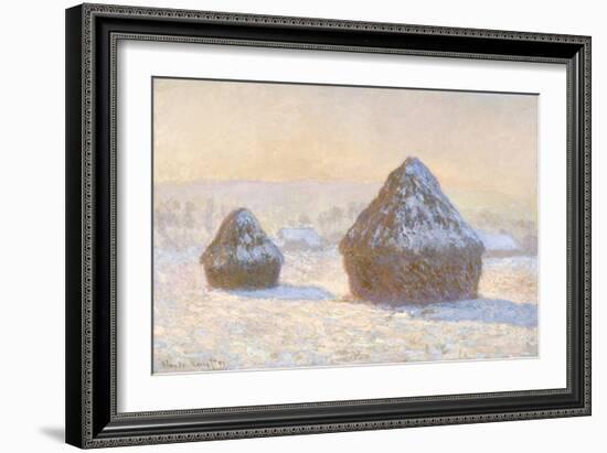 Wheatstaks, Snow Effect, Morning, 1891-Claude Monet-Framed Giclee Print
