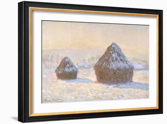 Wheatstaks, Snow Effect, Morning, 1891-Claude Monet-Framed Giclee Print