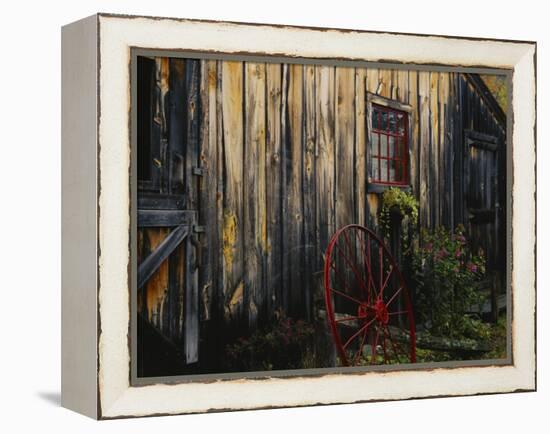 Wheel Besides Barn, Drury Place, Weston, Vermont, USA-Scott T. Smith-Framed Premier Image Canvas