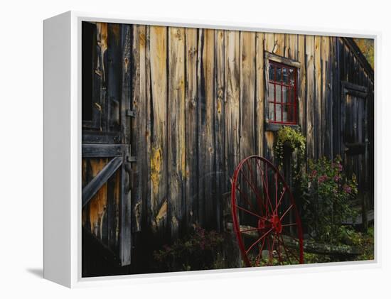 Wheel Besides Barn, Drury Place, Weston, Vermont, USA-Scott T. Smith-Framed Premier Image Canvas