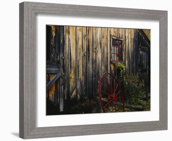 Wheel Besides Barn, Drury Place, Weston, Vermont, USA-Scott T. Smith-Framed Photographic Print