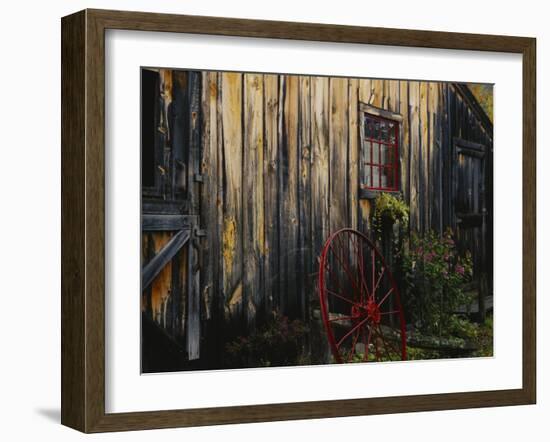 Wheel Besides Barn, Drury Place, Weston, Vermont, USA-Scott T. Smith-Framed Photographic Print