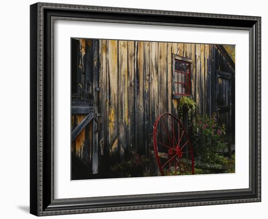 Wheel Besides Barn, Drury Place, Weston, Vermont, USA-Scott T. Smith-Framed Photographic Print