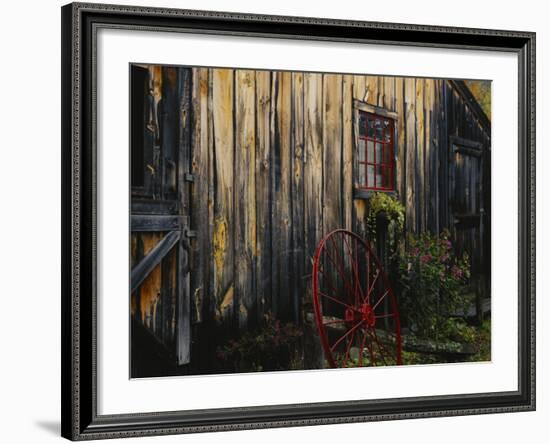 Wheel Besides Barn, Drury Place, Weston, Vermont, USA-Scott T. Smith-Framed Photographic Print