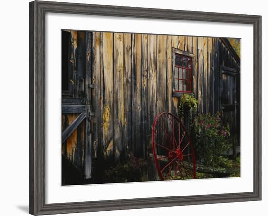 Wheel Besides Barn, Drury Place, Weston, Vermont, USA-Scott T. Smith-Framed Photographic Print